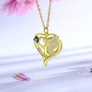 Nome personalizado gravado colar com personalizado birthstone ouro cor elf asas coração pingente com zircônia cúbica jóias